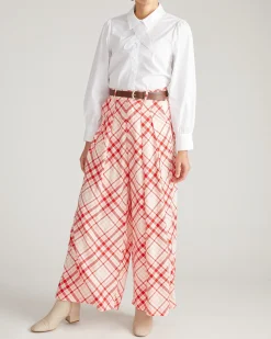 Palais Cooling Cupro Wide Leg Pant Red Plaid Print