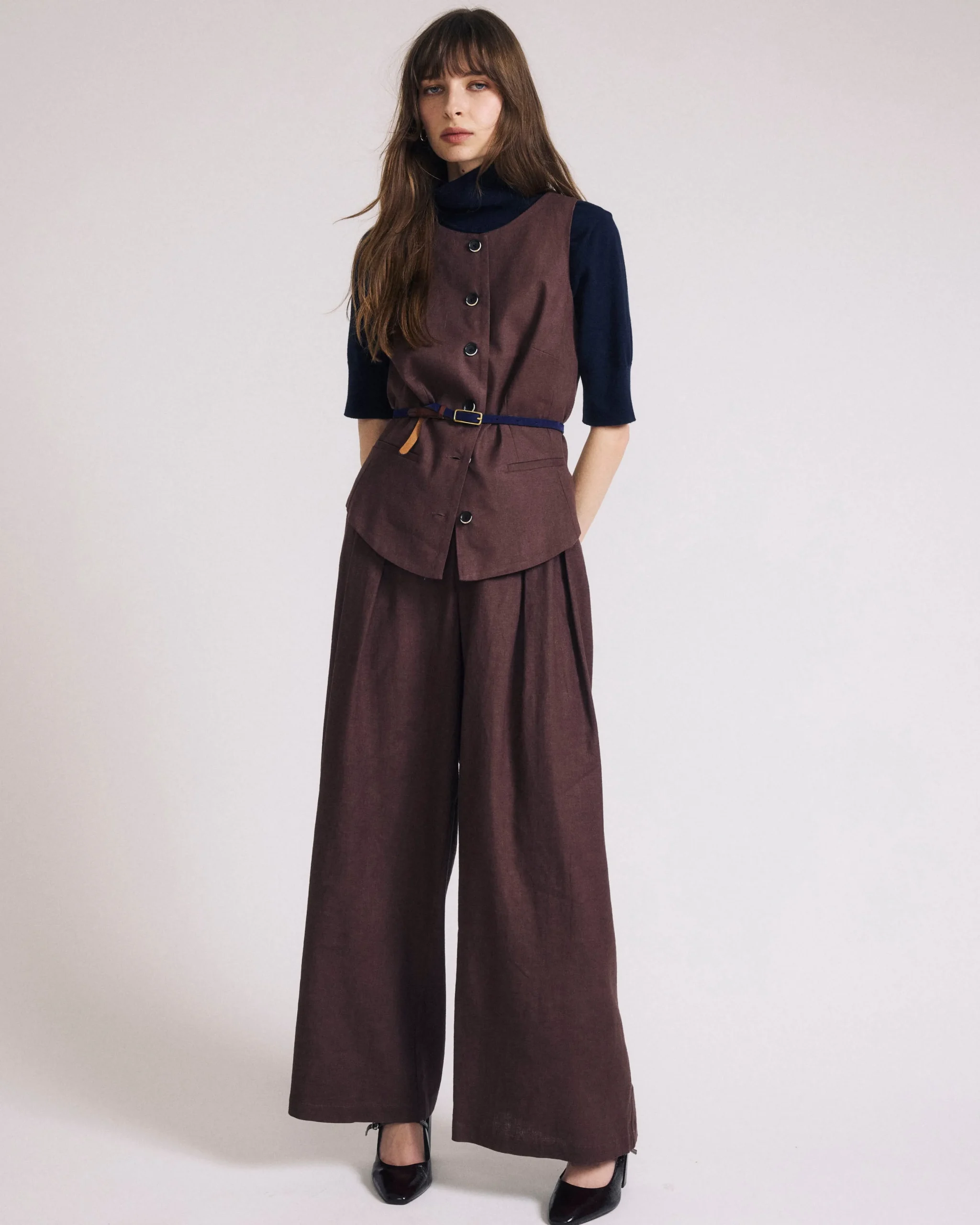 Palais Stretch Linen Blend Wide Leg Pant Sophisticated Brown