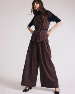 Palais Stretch Linen Blend Wide Leg Pant Sophisticated Brown