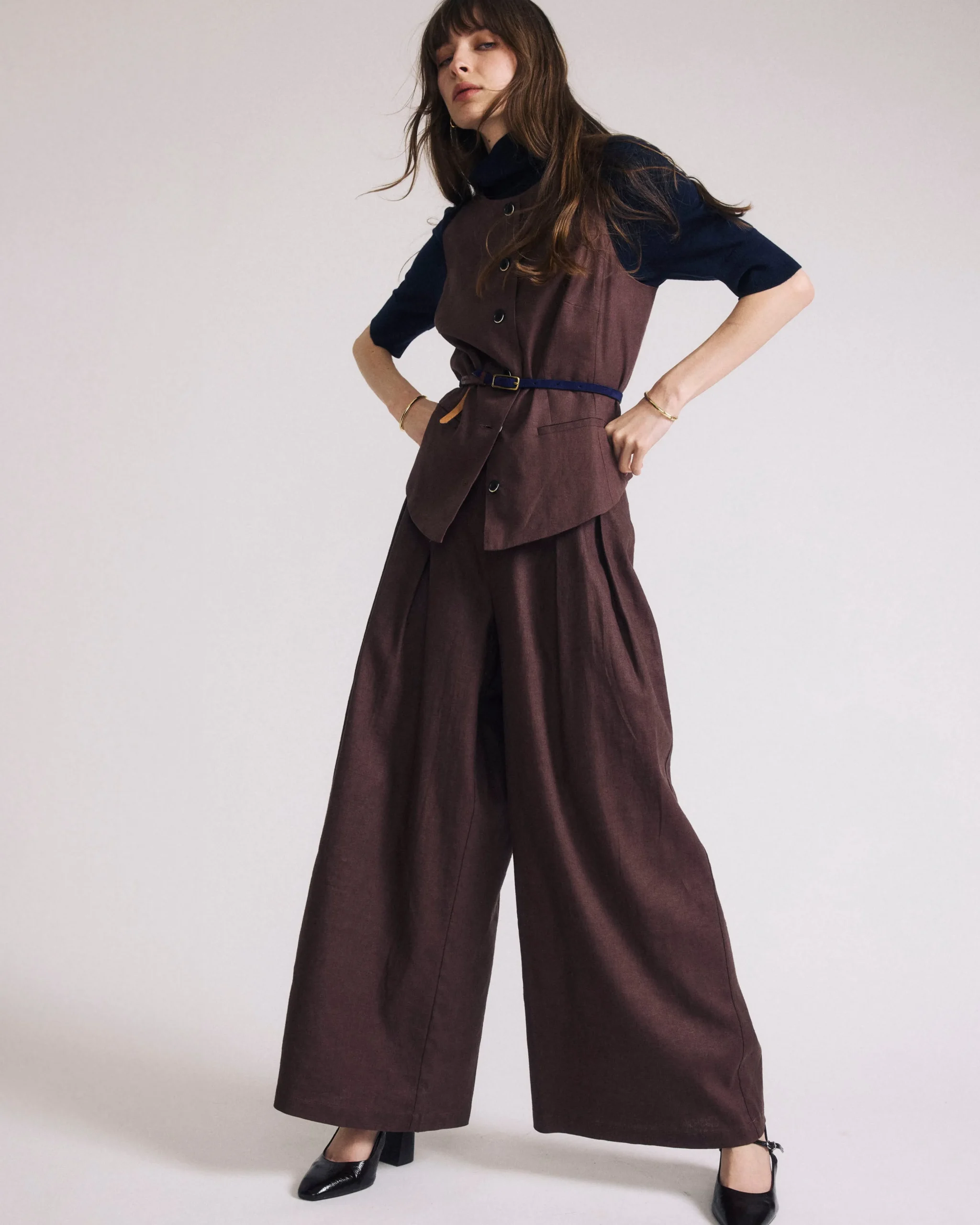 Palais Stretch Linen Blend Wide Leg Pant Sophisticated Brown