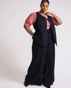Palais Stretch Linen Blend Wide Leg Pant Black