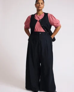 Palais Stretch Linen Blend Wide Leg Pant Black