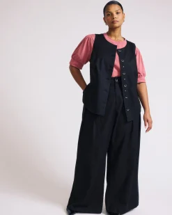 Palais Stretch Linen Blend Wide Leg Pant Black