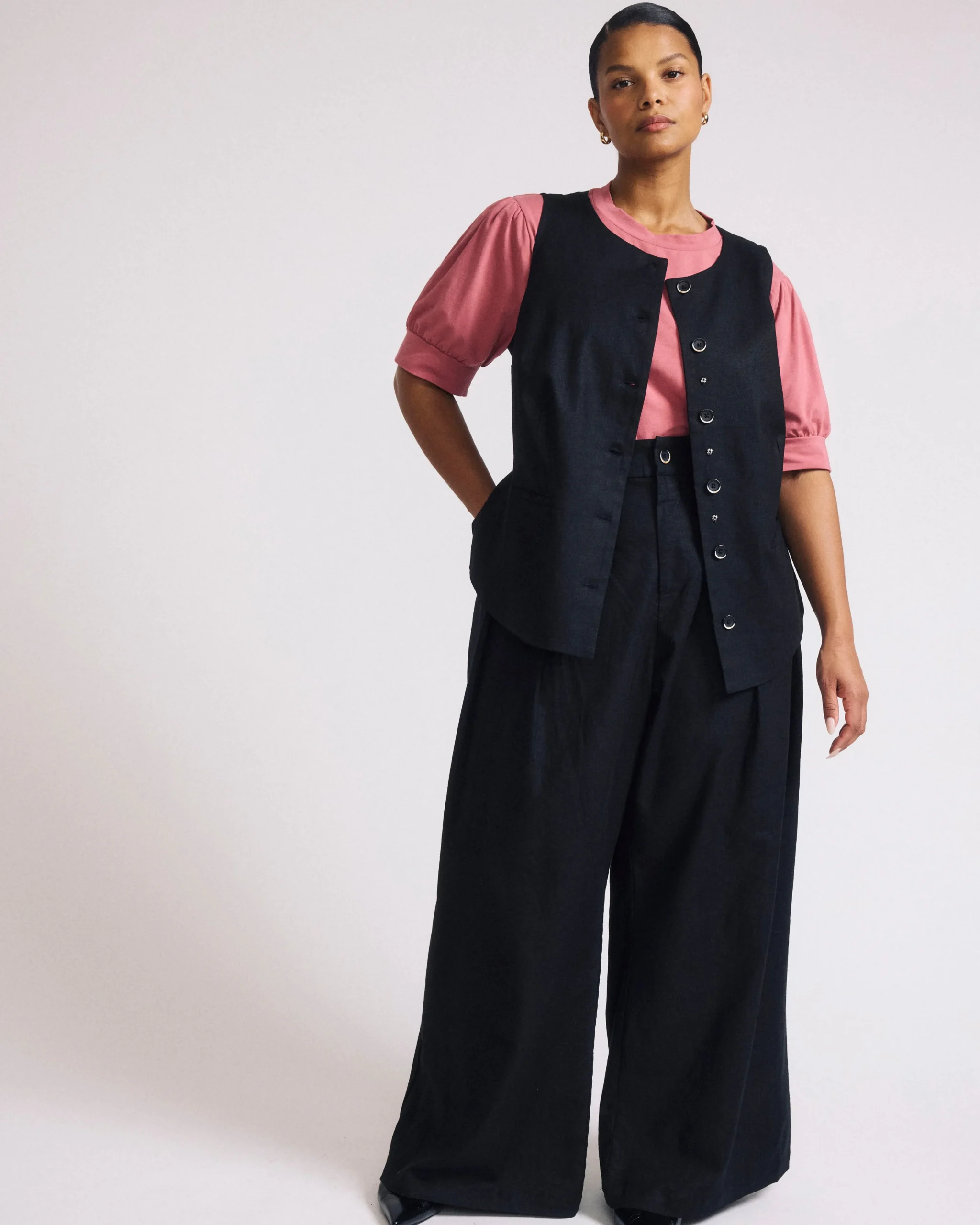 Palais Stretch Linen Blend Wide Leg Pant Black