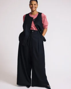 Palais Stretch Linen Blend Wide Leg Pant Black
