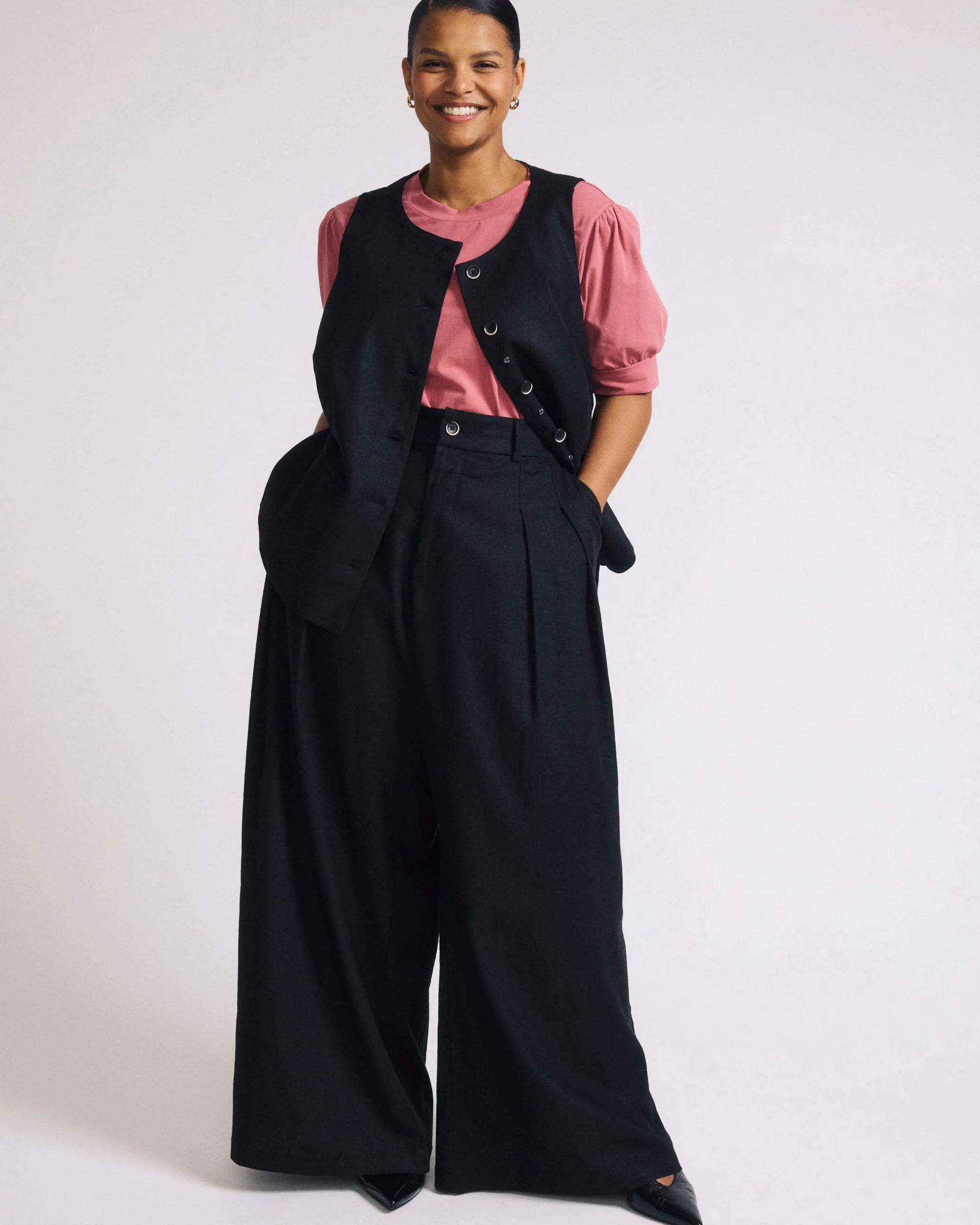 Palais Stretch Linen Blend Wide Leg Pant Black