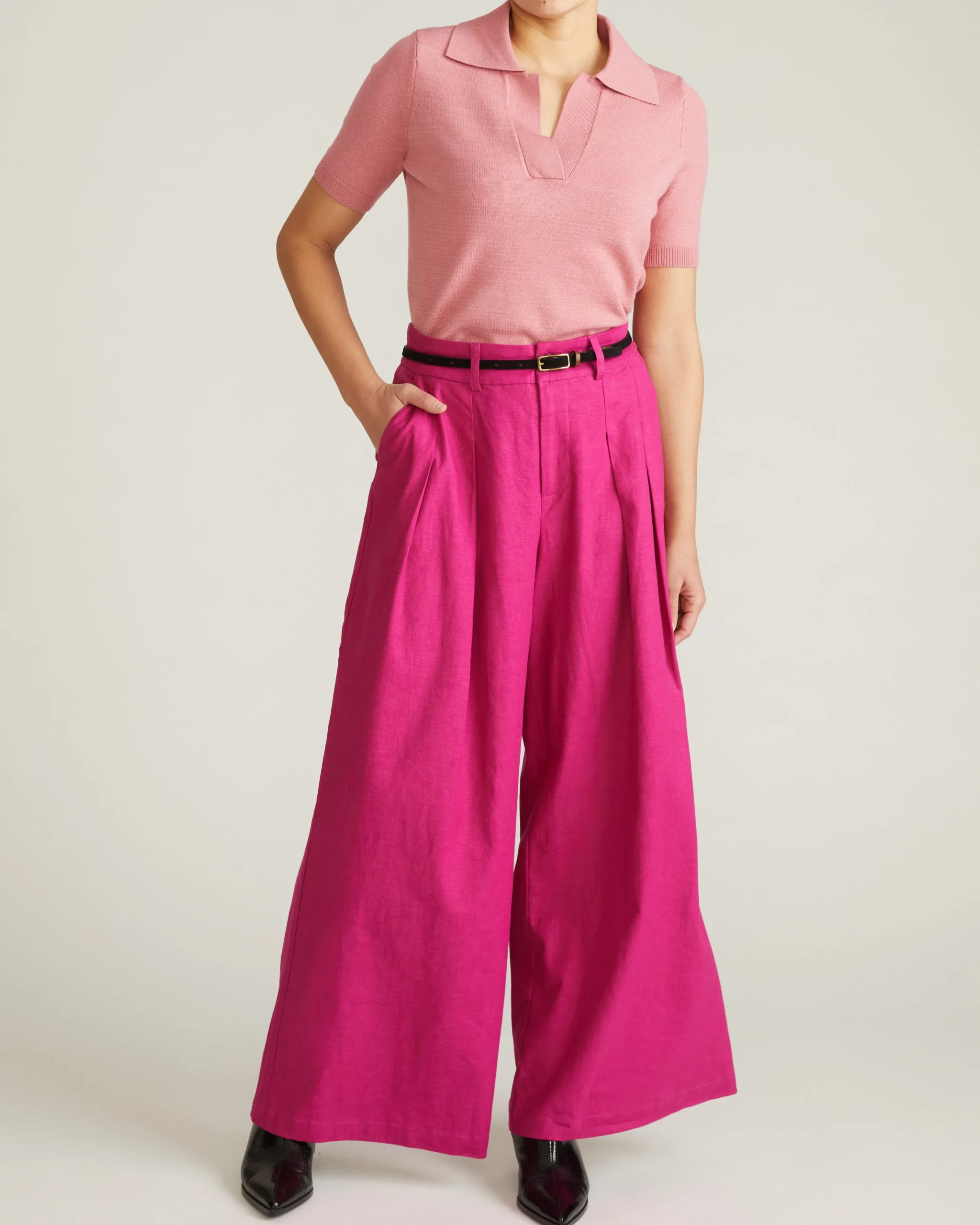 Palais Stretch Linen Blend Wide Leg Pant Hyper Pink