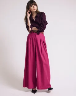 Palais Stretch Linen Blend Wide Leg Pant Hyper Pink