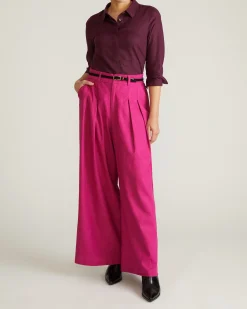 Palais Stretch Linen Blend Wide Leg Pant Hyper Pink