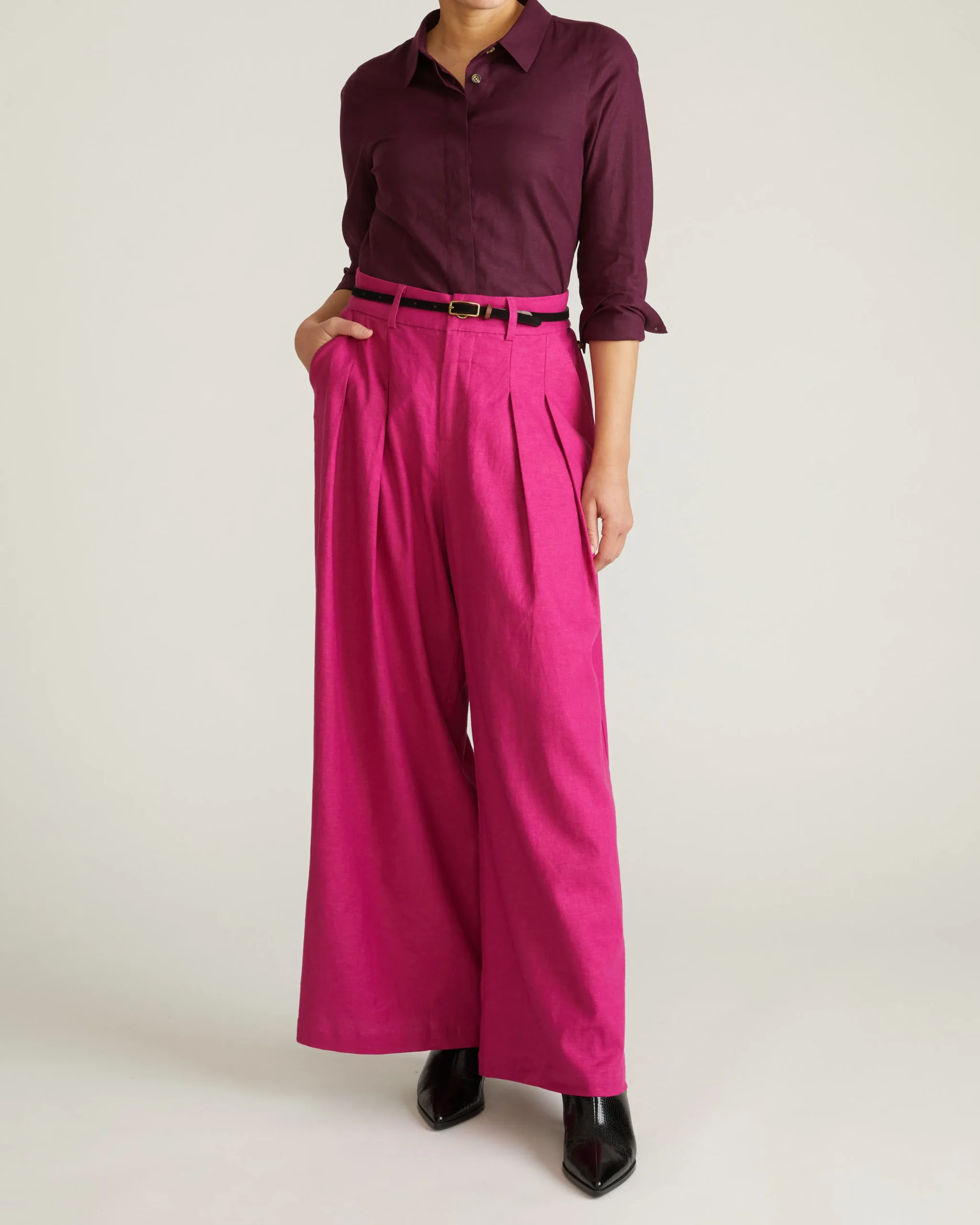 Palais Stretch Linen Blend Wide Leg Pant Hyper Pink