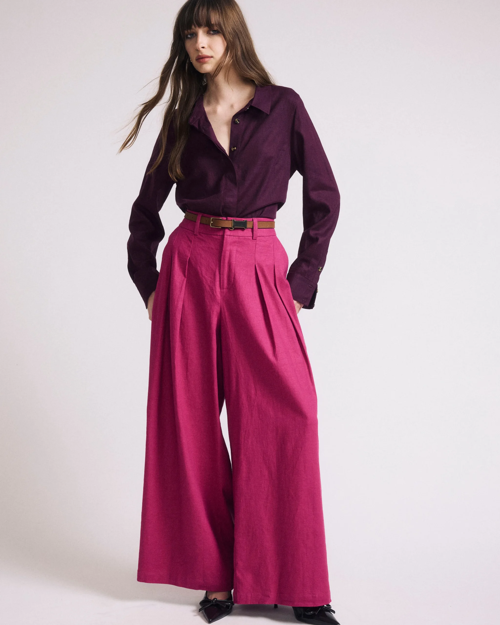Palais Stretch Linen Blend Wide Leg Pant Hyper Pink