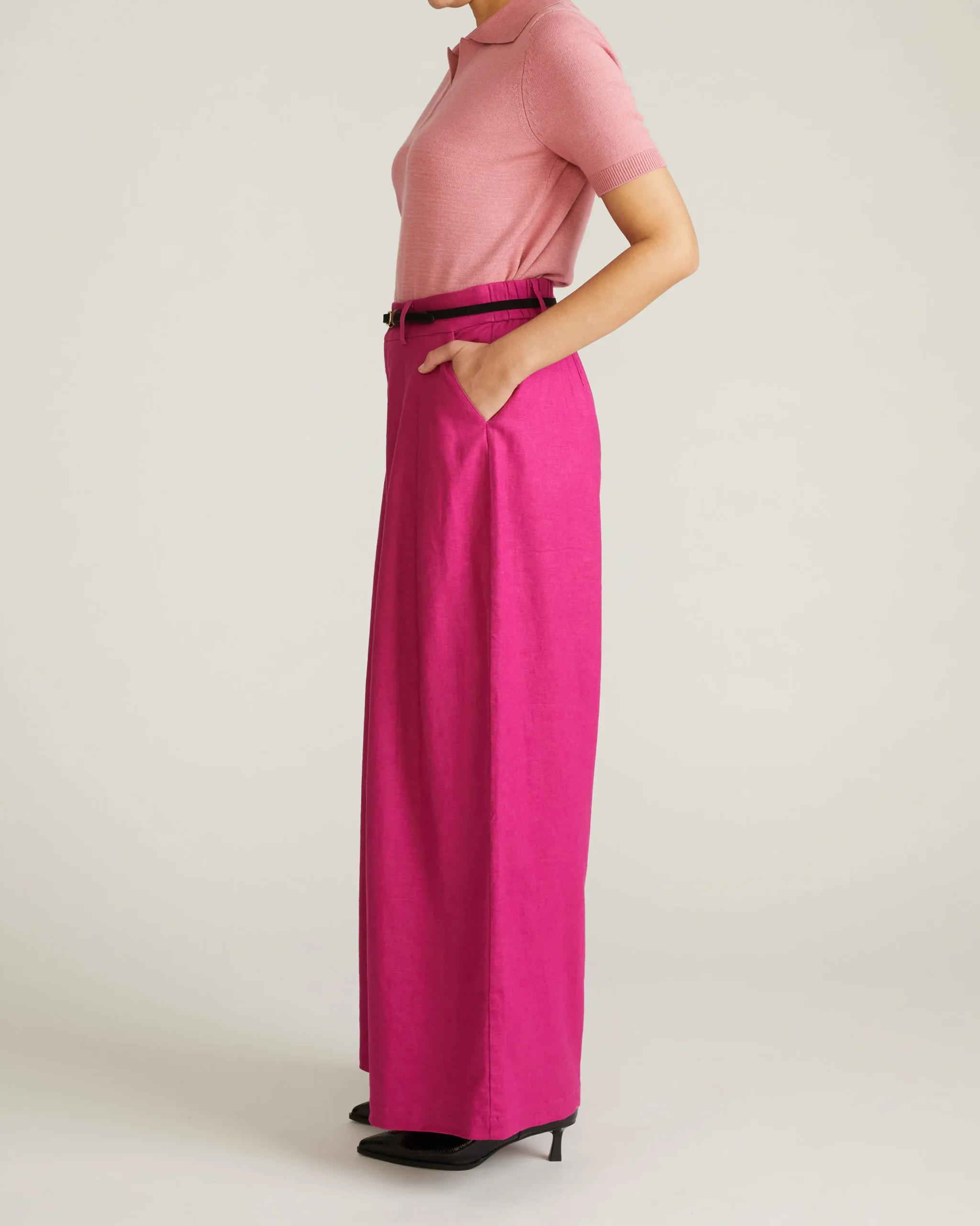 Palais Stretch Linen Blend Wide Leg Pant Hyper Pink
