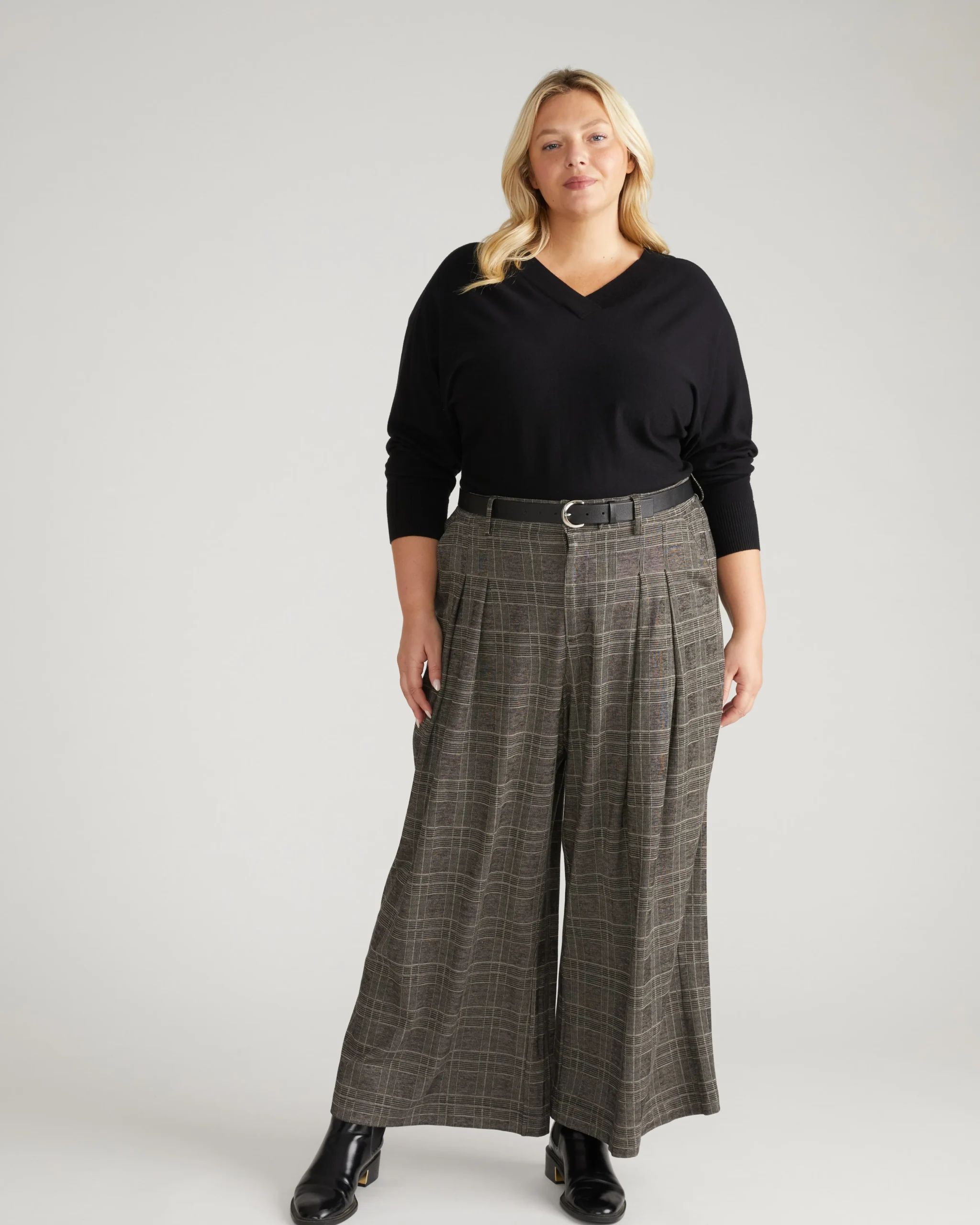 Palais Wide Leg Ponte Pants British Plaid