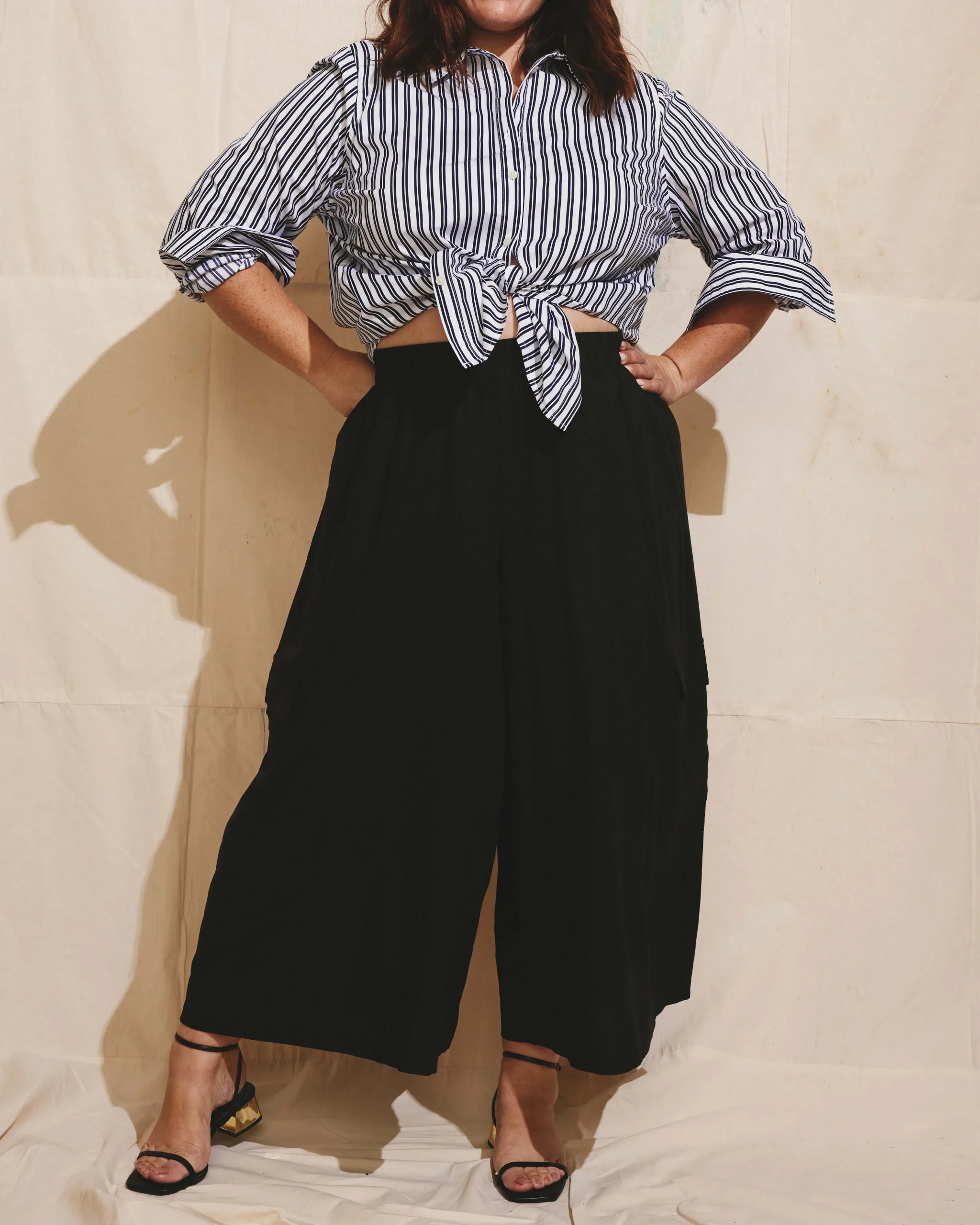 Palazzo Cargo Linen Blend Pant Black