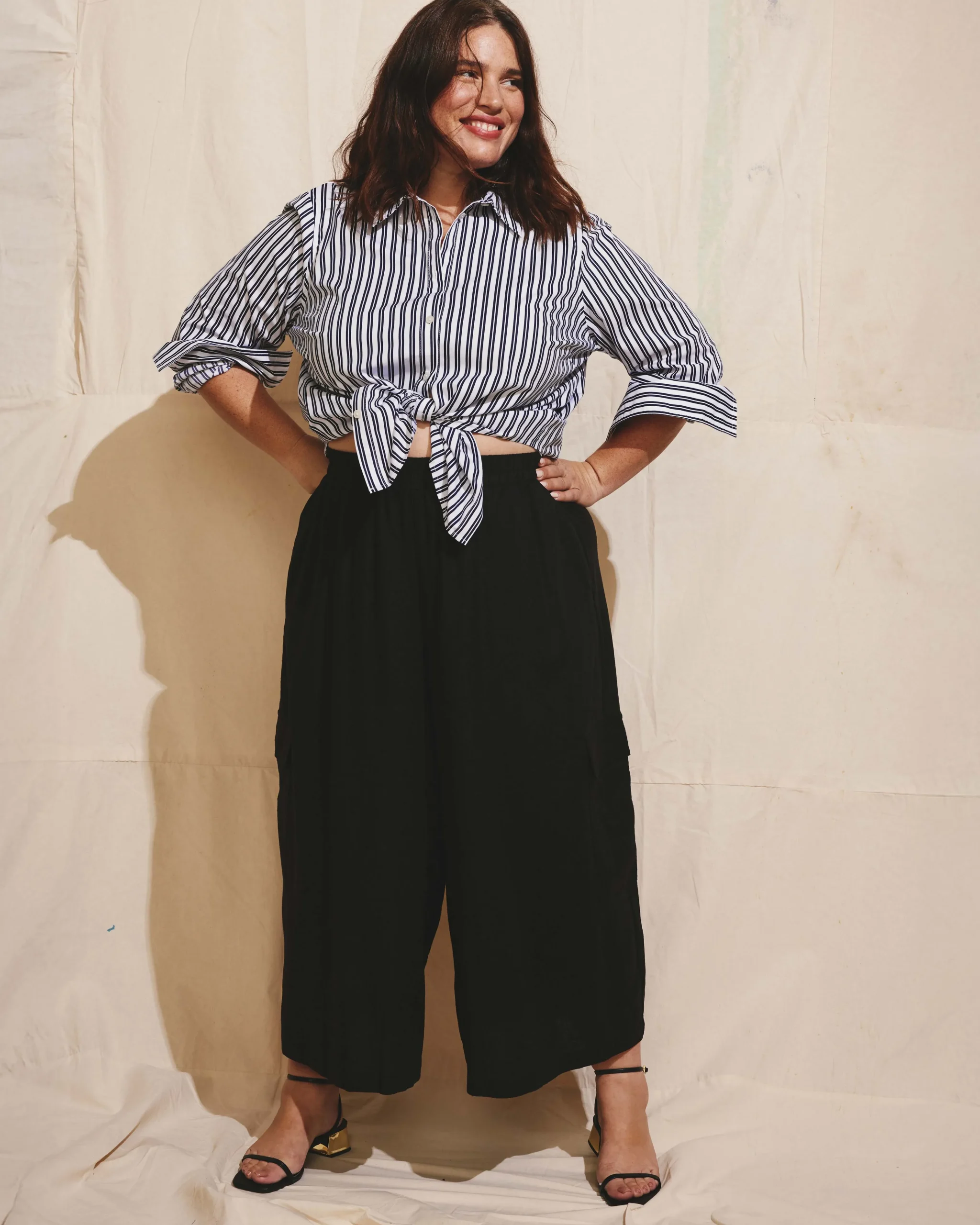 Palazzo Cargo Linen Blend Pant Black