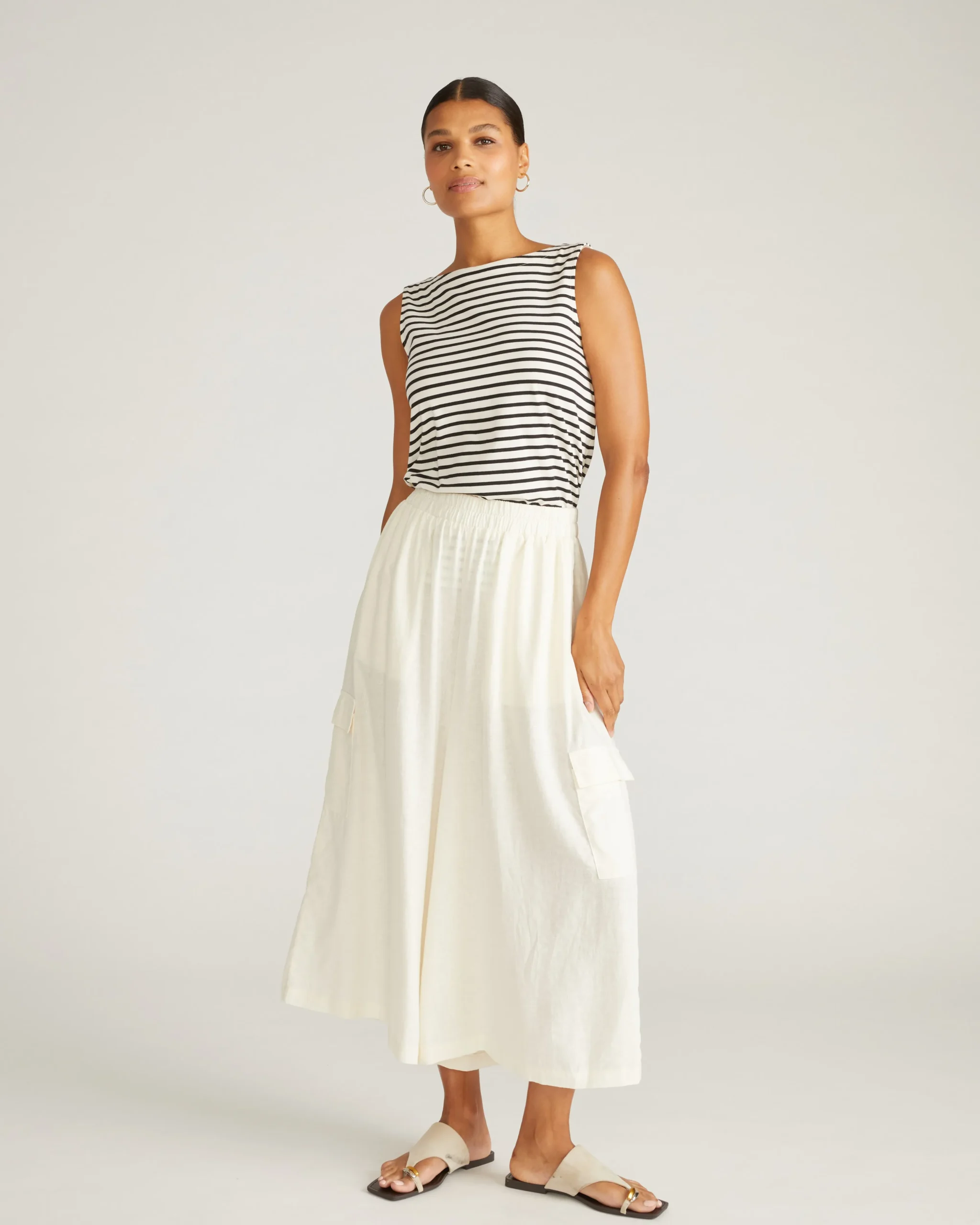 Palazzo Cargo Linen Blend Pant Natural White