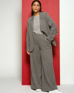 Pam Pintuck Wide Leg Ponte Pants Herringbone Tweed