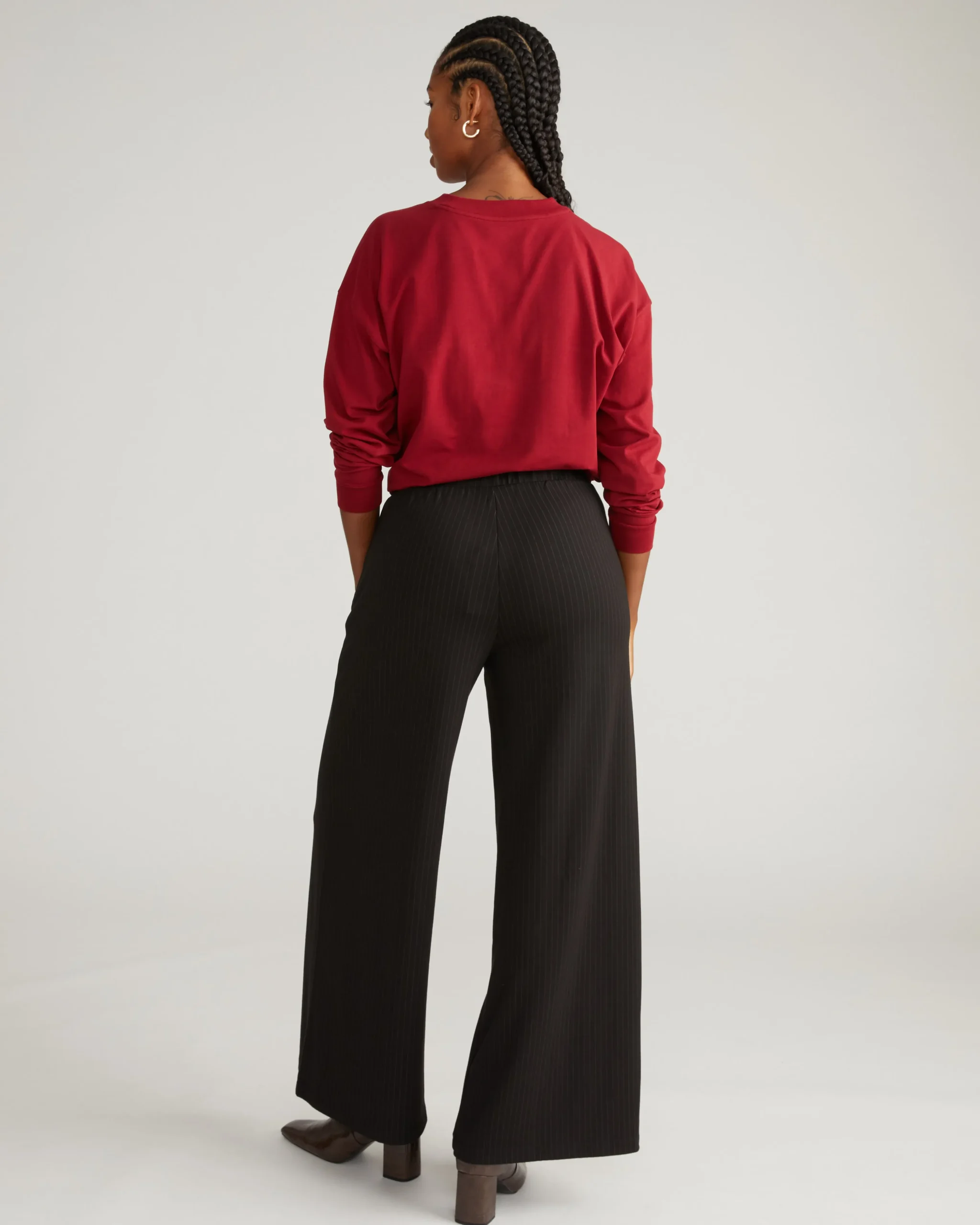 Pam Pintuck Wide Leg Ponte Pants Slate Pinstripe