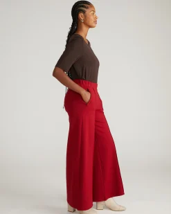 Pam Pintuck Wide Leg Ponte Pants Garnet
