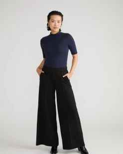 Pam Pintuck Wide Leg Ponte Pants Black