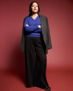 Pam Pintuck Wide Leg Ponte Pants Black