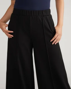 Pam Pintuck Wide Leg Ponte Pants Black