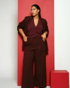 Pam Pintuck Wide Leg Ponte Pants Black Cherry