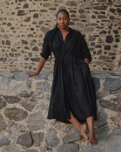 Paros Drawstring Linen Blend Shirtdress Black