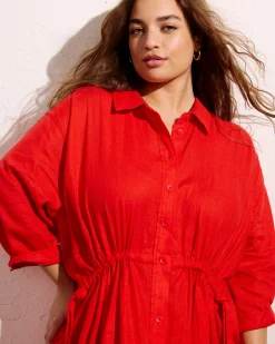 Paros Drawstring Linen Blend Shirtdress Shoreline Sunset