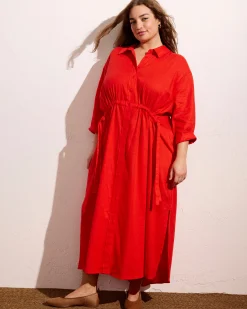 Paros Drawstring Linen Blend Shirtdress Shoreline Sunset