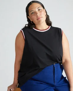 Patti Muscle Tank Black/Striped Trim
