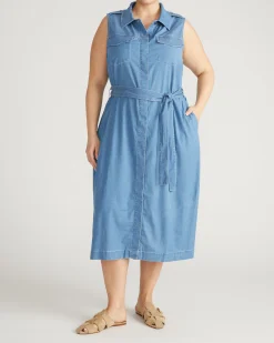 Perfect Tencel Chambray Sleeveless Savannah Shirtdress Cove Blue