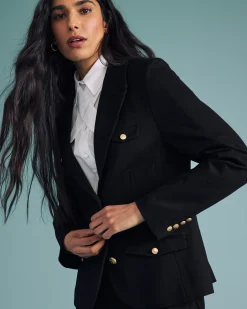 4 Pocket Ponte Blazer Black with Gold Buttons