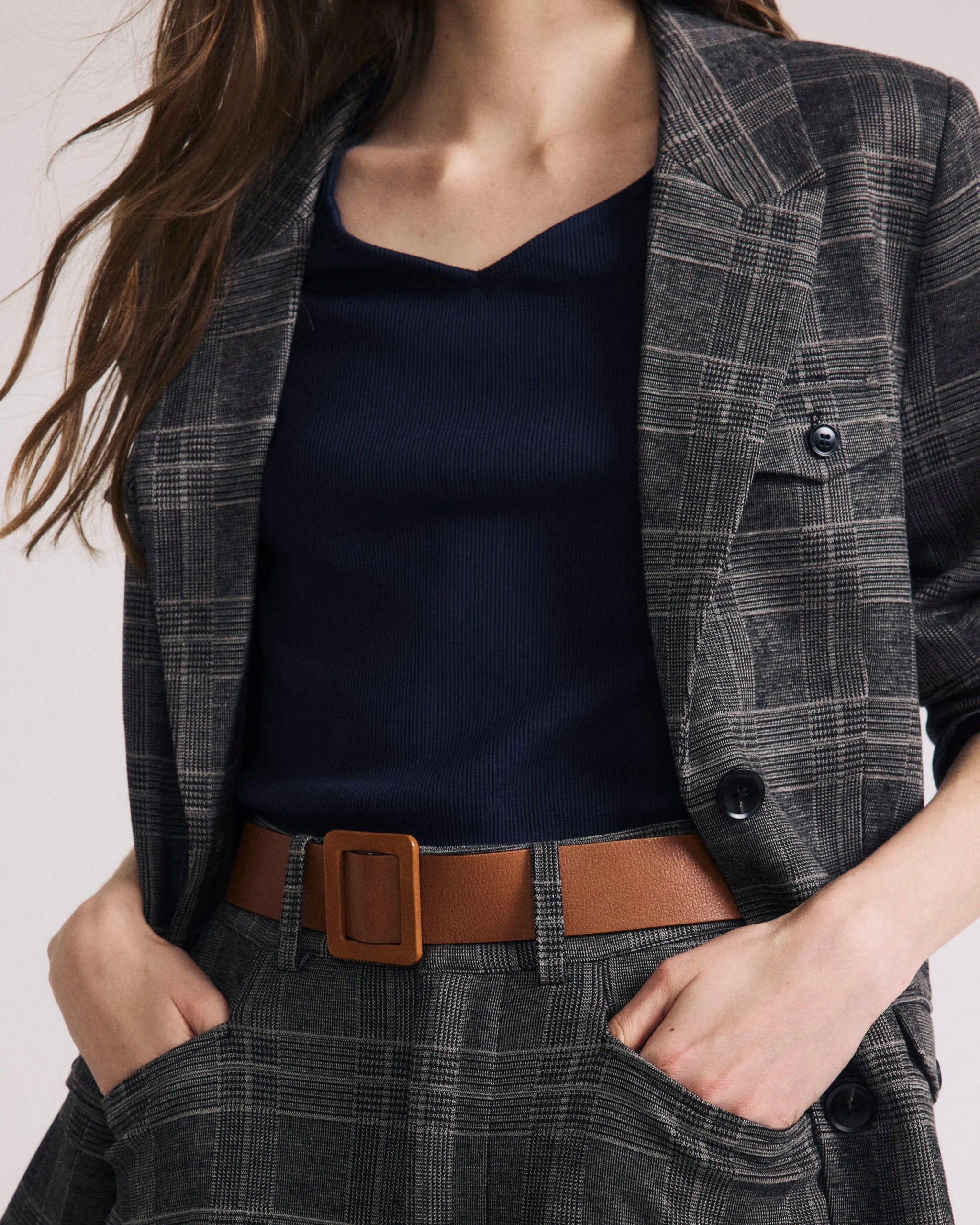 4 Pocket Ponte Blazer British Plaid