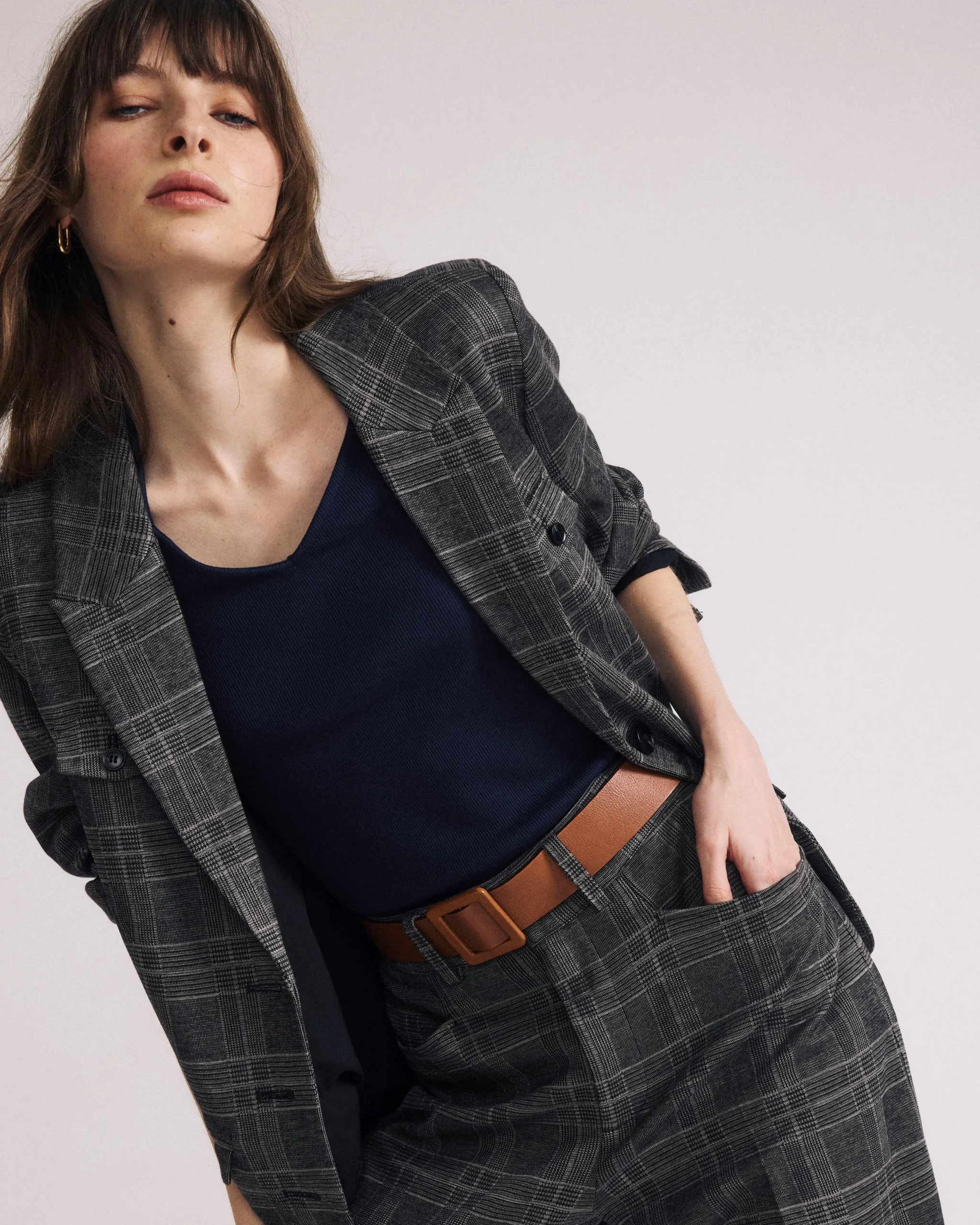 4 Pocket Ponte Blazer British Plaid