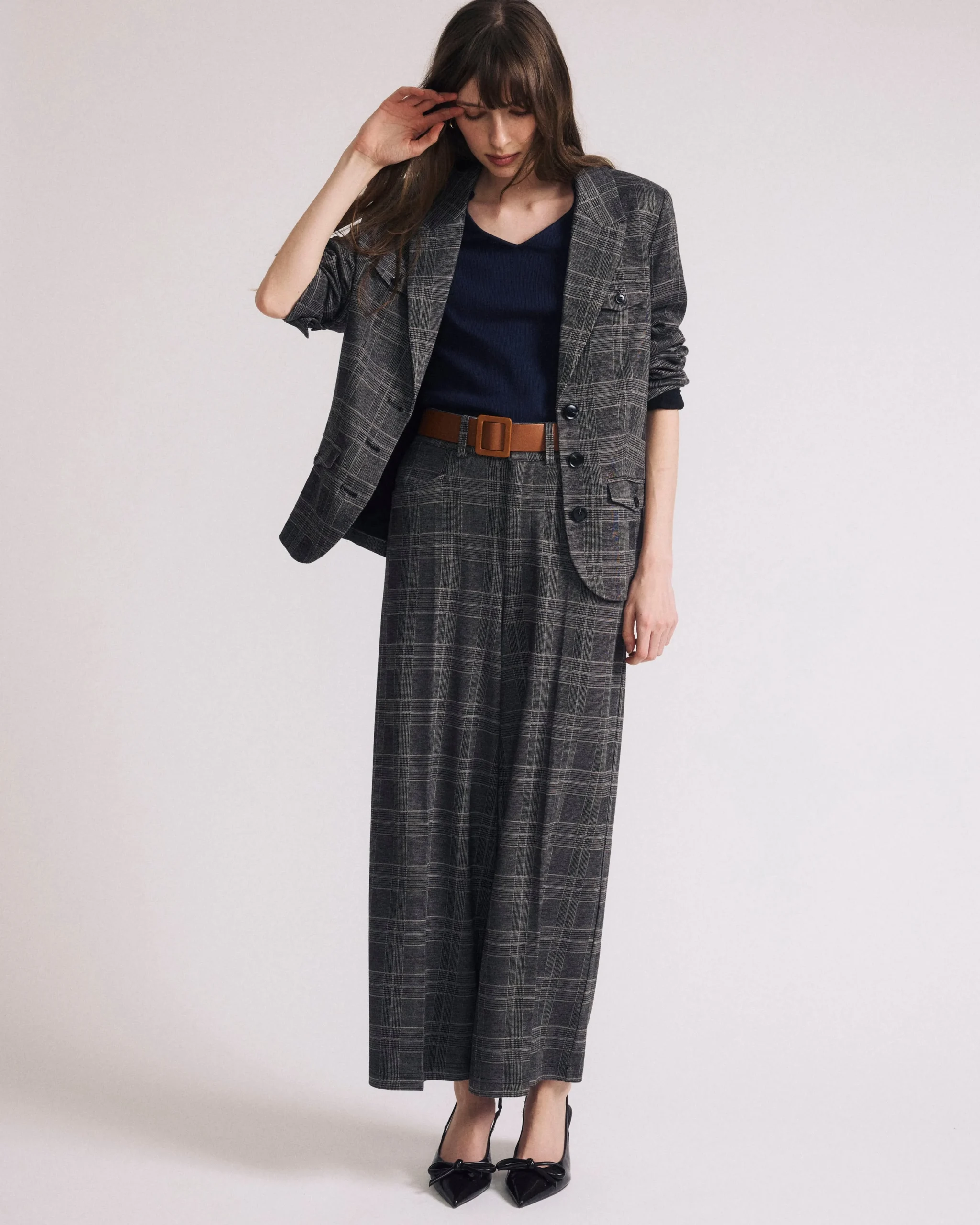 4 Pocket Ponte Blazer British Plaid
