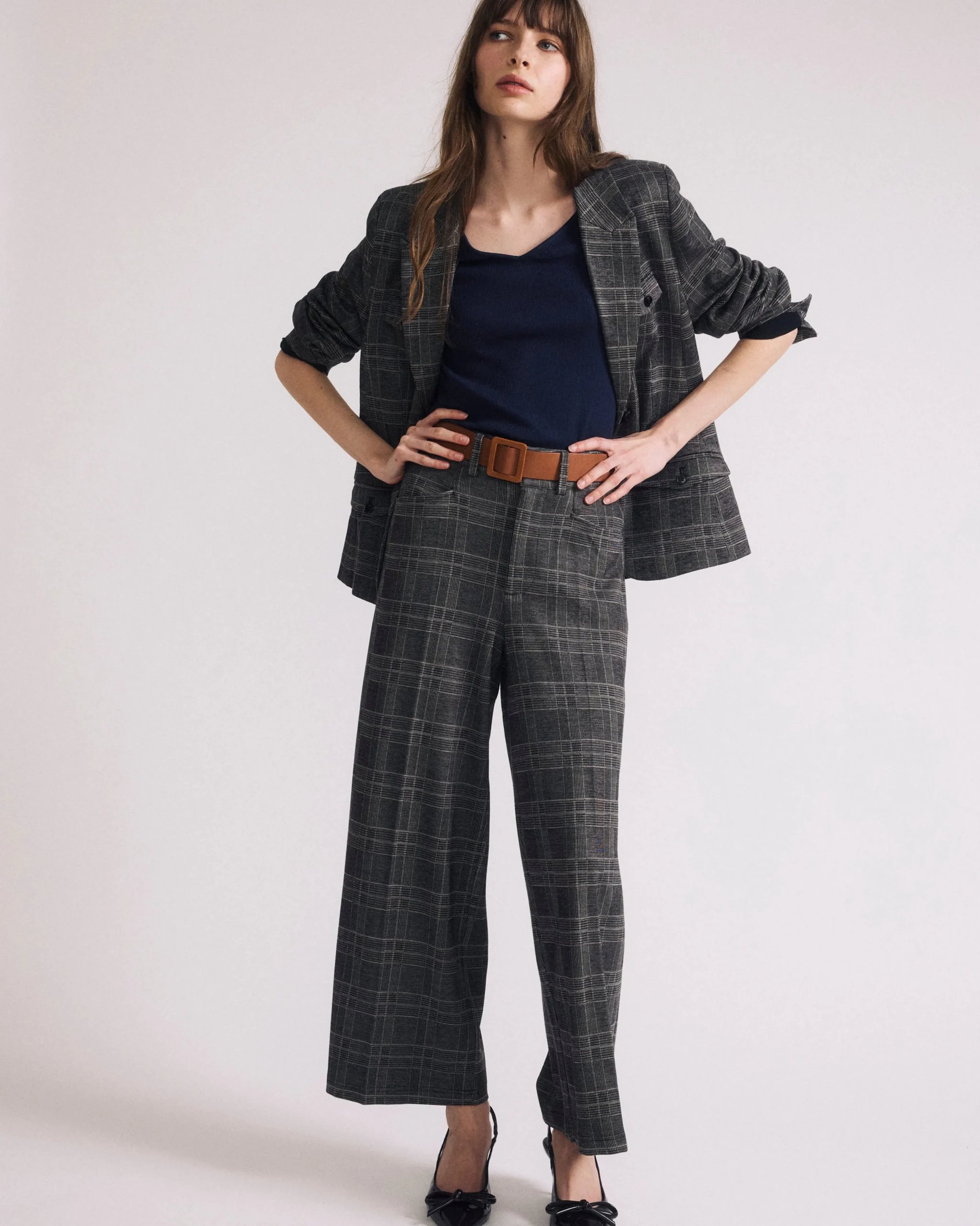 4 Pocket Ponte Blazer British Plaid