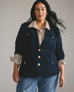 4 Pocket Ponte Blazer Navy with Gold Buttons