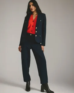 4 Pocket Ponte Blazer Navy with Gold Buttons