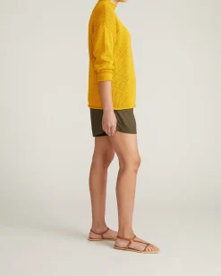 Positano Pointelle Mock Neck Sweater Goldenrod