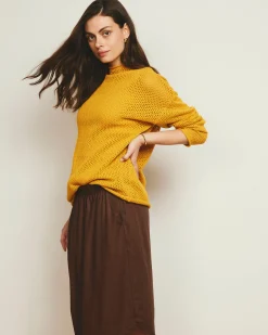 Positano Pointelle Mock Neck Sweater Goldenrod