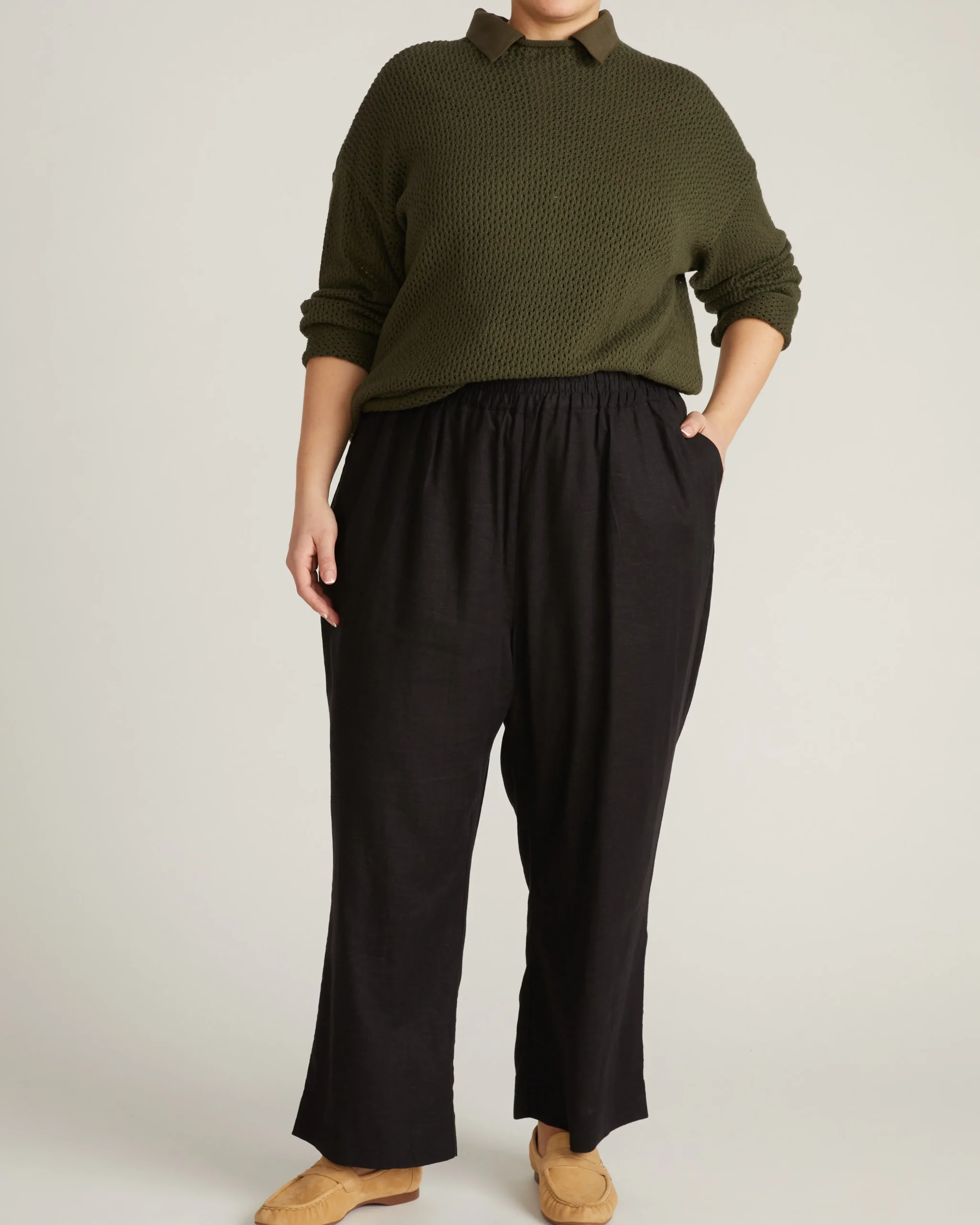 Positano Pointelle Mock Neck Sweater Camo