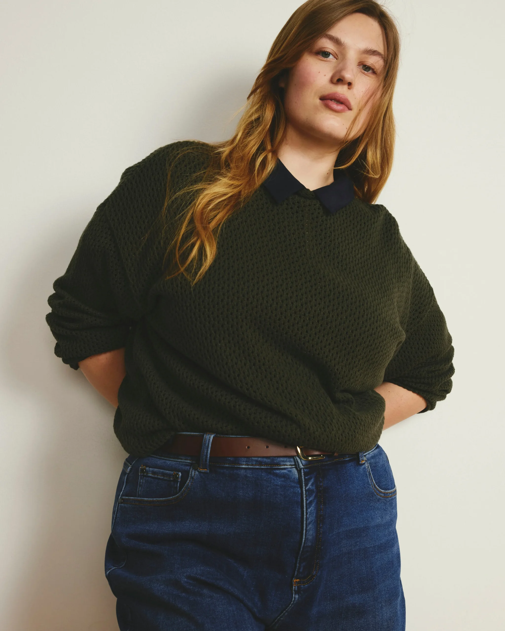 Positano Pointelle Mock Neck Sweater Camo