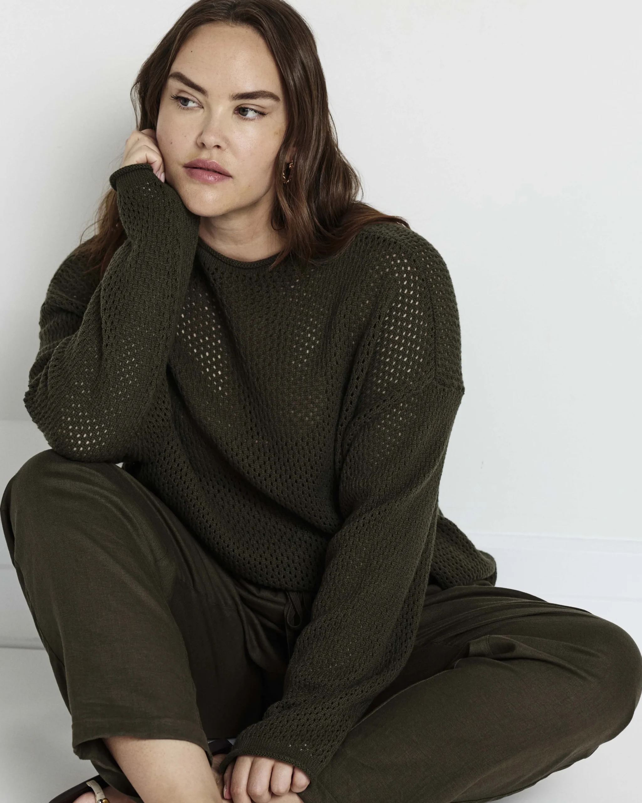 Positano Pointelle Mock Neck Sweater Camo