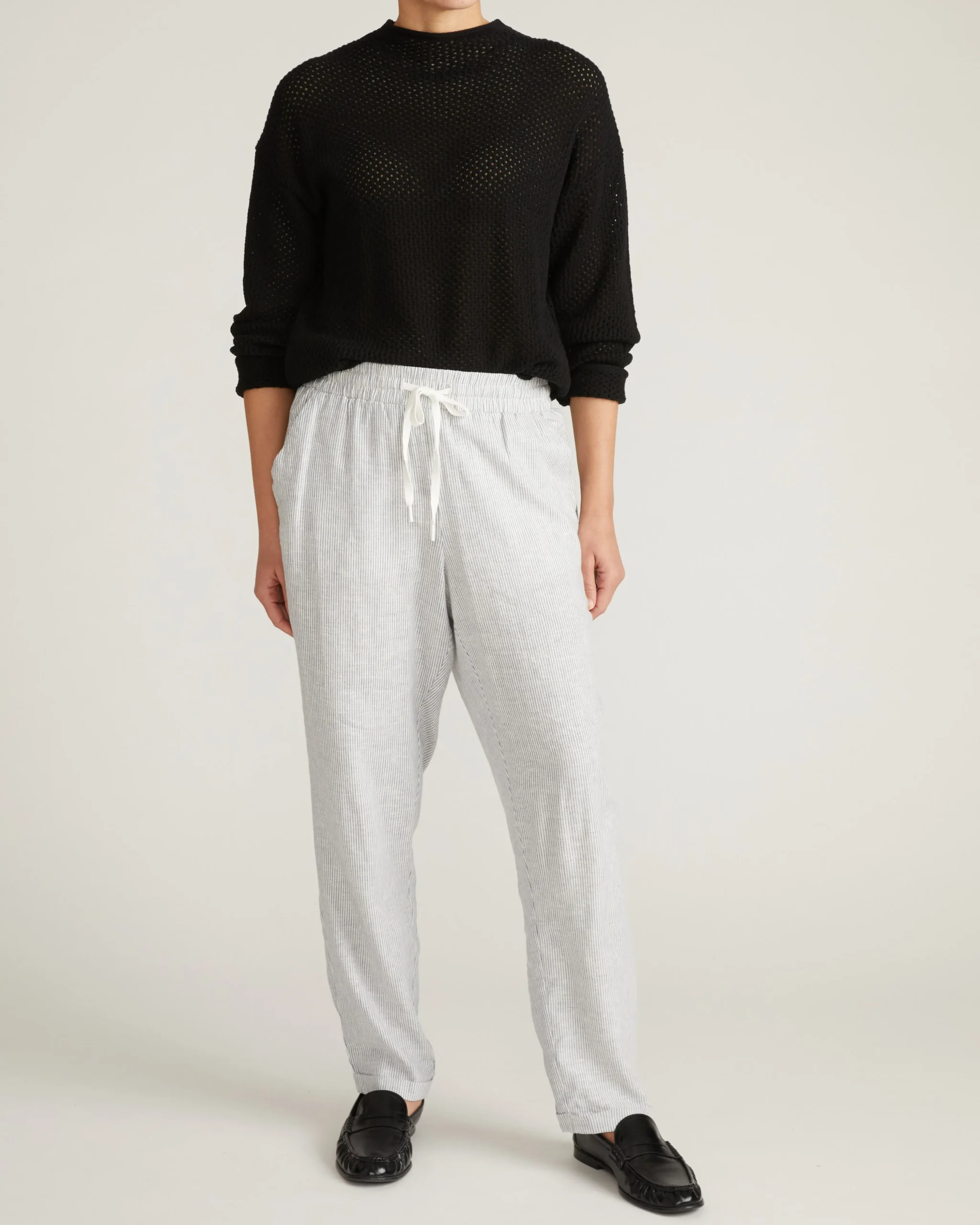 Positano Pointelle Mock Neck Sweater Black