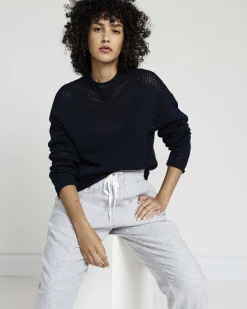 Positano Pointelle Mock Neck Sweater Navy