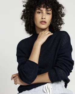 Positano Pointelle Mock Neck Sweater Navy
