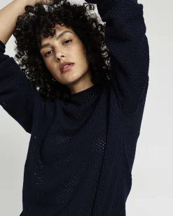 Positano Pointelle Mock Neck Sweater Navy