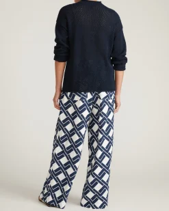 Positano Pointelle Mock Neck Sweater Navy