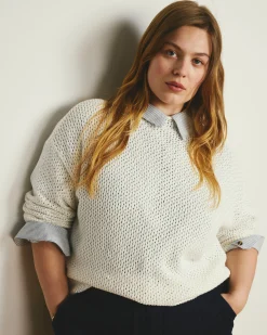 Positano Pointelle Mock Neck Sweater White